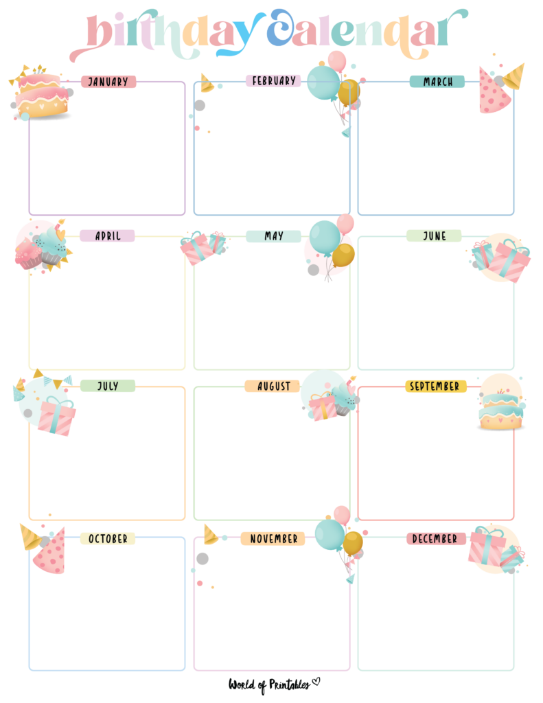 Free Printable Blank Birthday Calendar