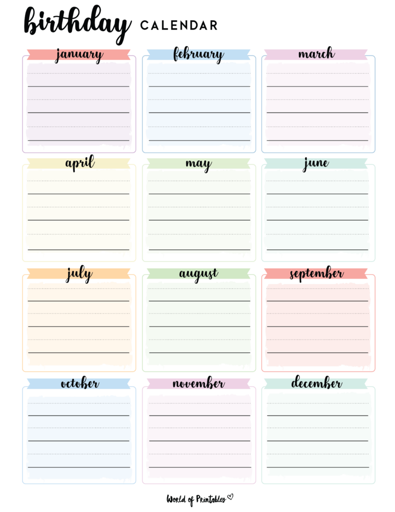 Free Printable Blank Birthday Calendar - 2024 Calendar Printable