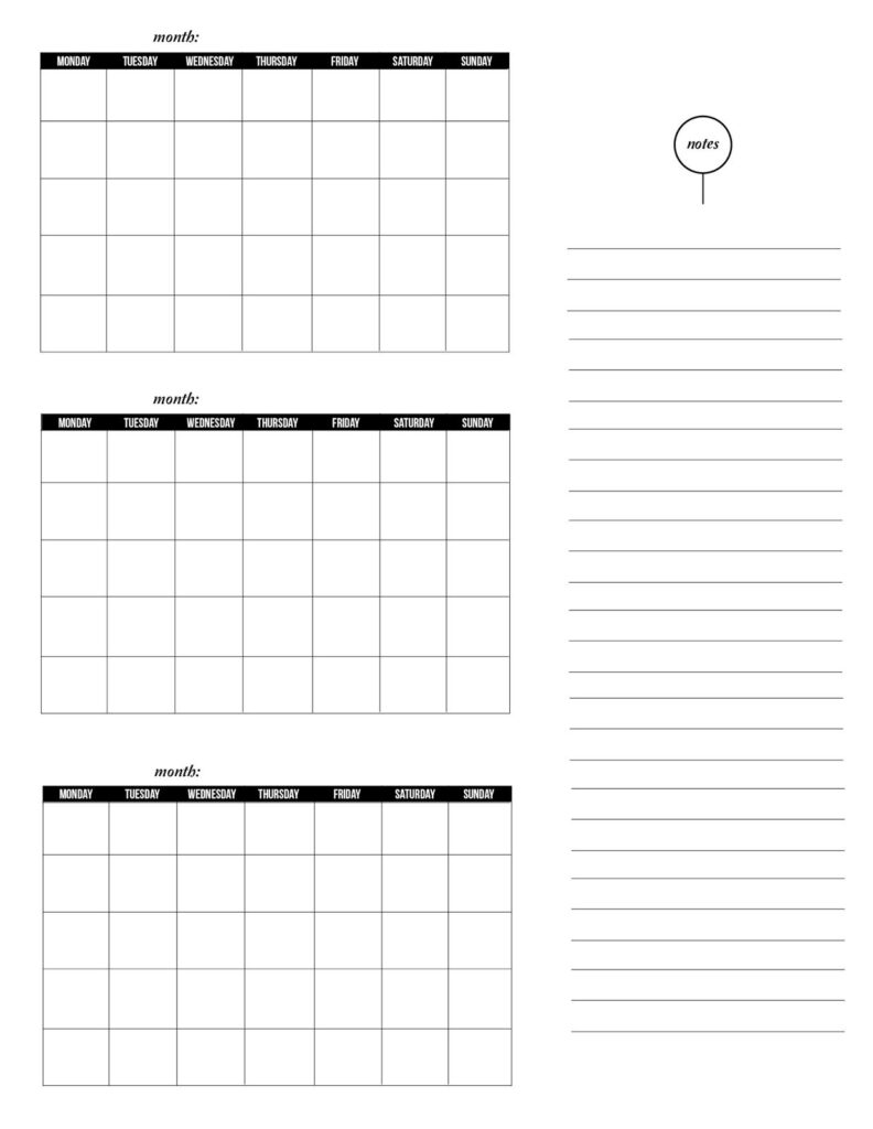3 Month Calendar Printable Blank 2023 Calendar Printable
