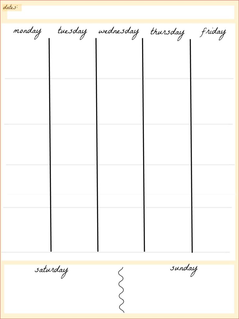 Blank Calendar Printable 5 Day Weekly Calendar Template Blank Weekly Calendar Calendar Printables