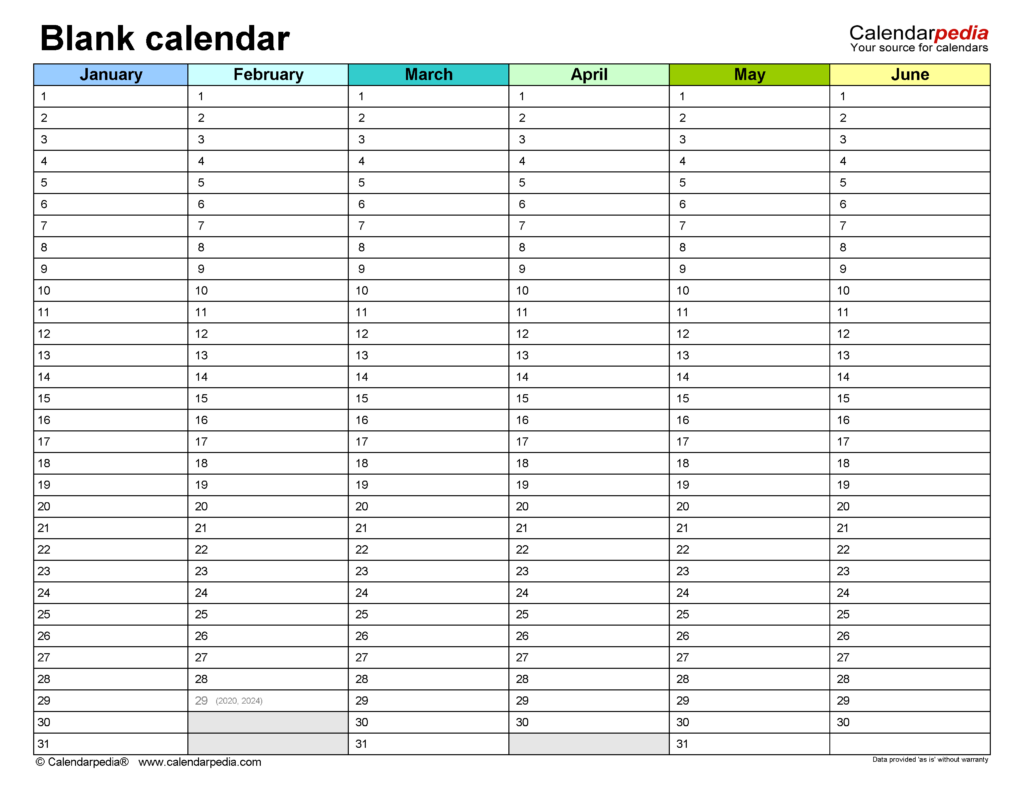 Blank Calendars Free Printable Microsoft Word Templates