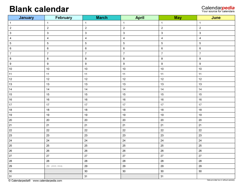 Free Printable Word Blank Calendar