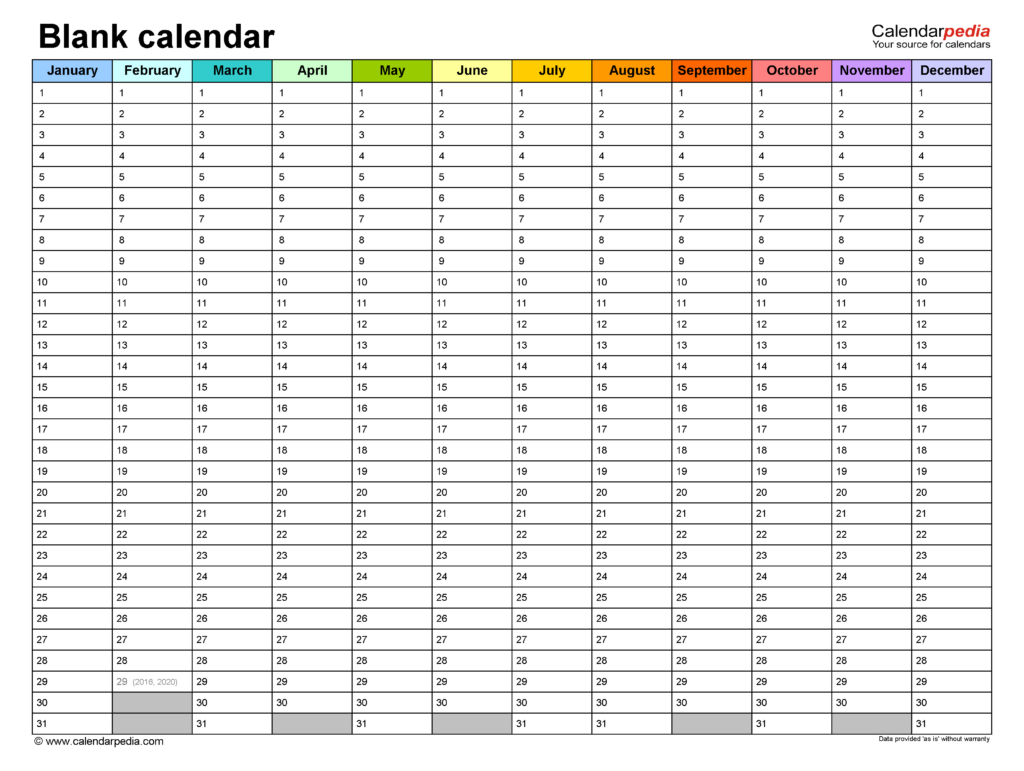 Free Printable Blank 1-page Pdf Calendar