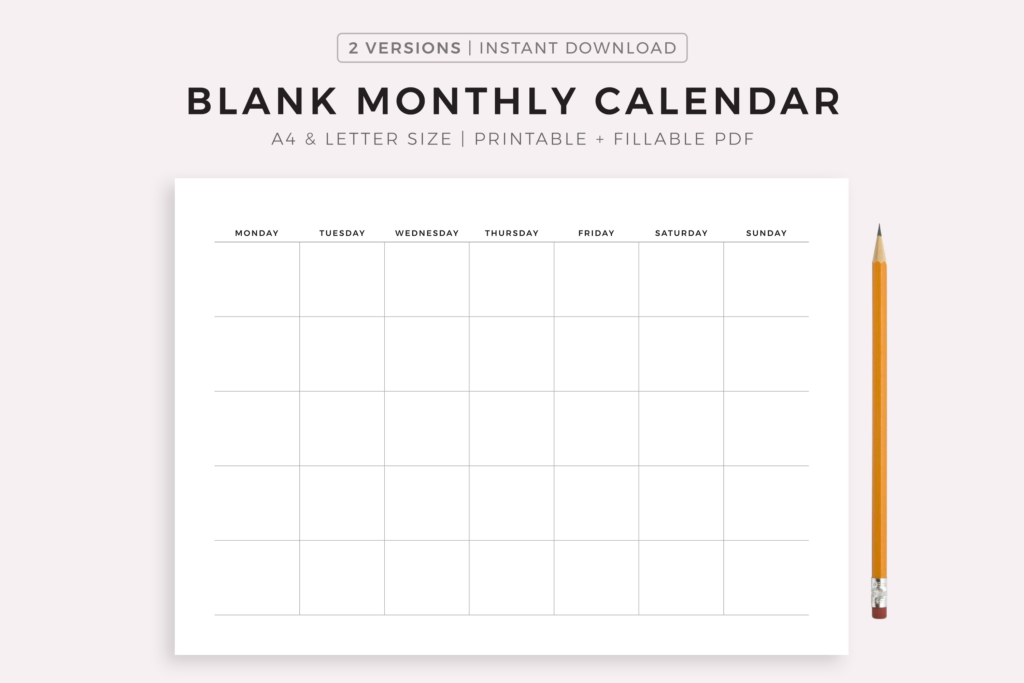 Blank Monthly Calendar Landscape Grafik Von MyLifePlans Creative Fabrica