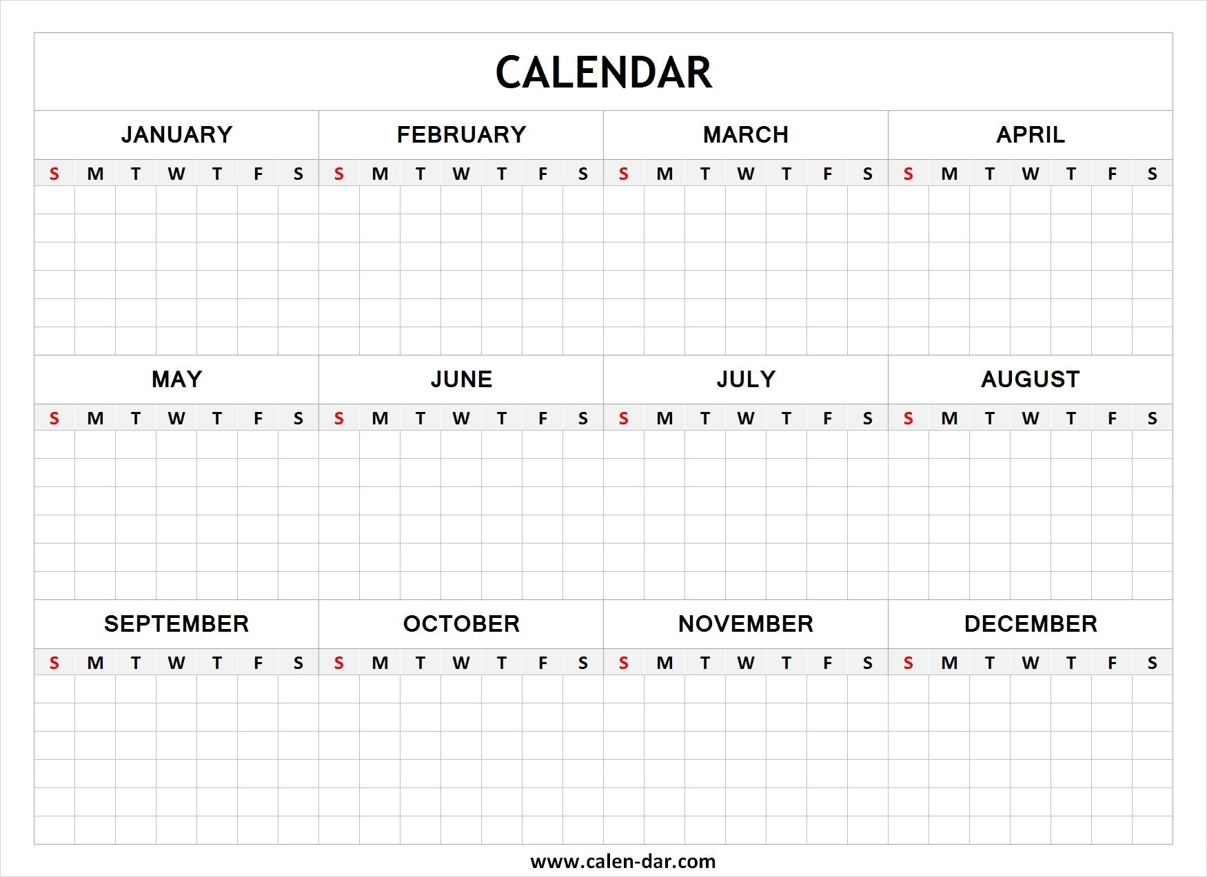 Year At A Glance Calendar Printable Blank - 2024 Calendar Printable