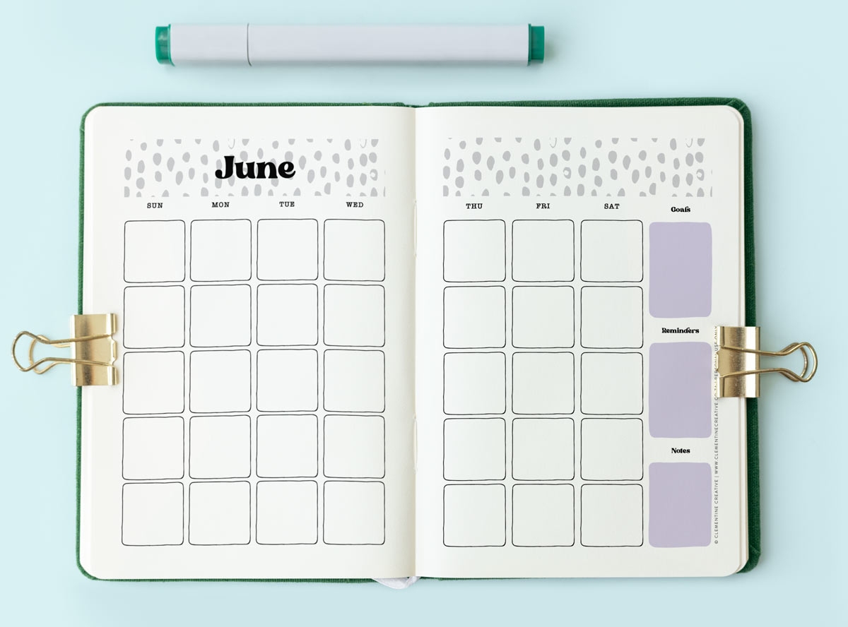 Bullet Journal Monthly Calendar Templates Free Printable PDF Clementine Creative