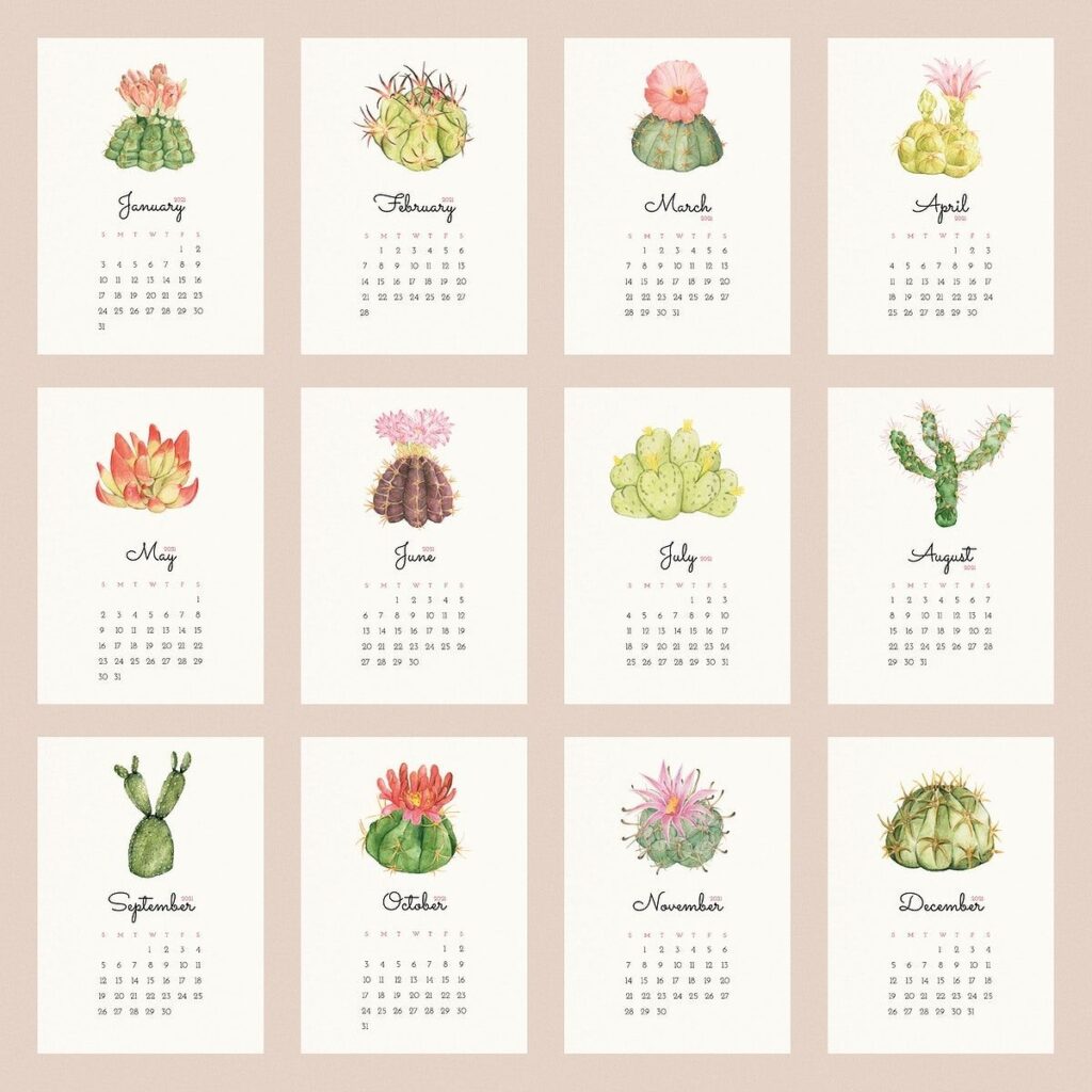 Printable Cactus Calendar Blank Month