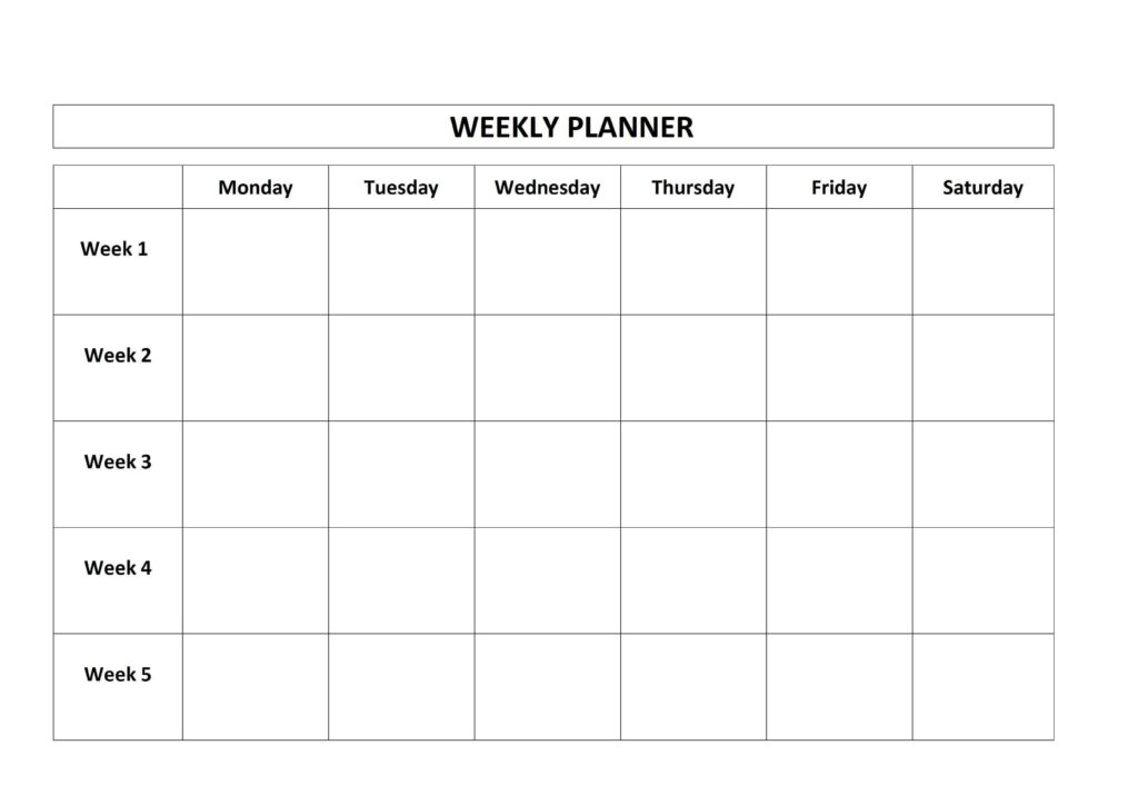 5 Day Blank Weekly Calendar Printable