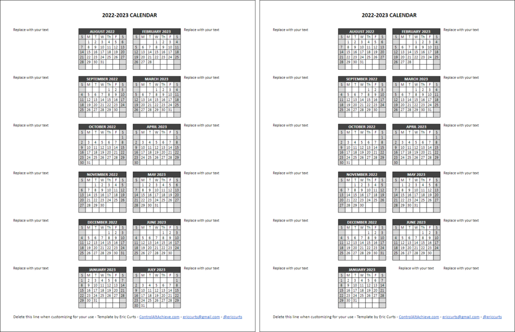 Blank Printable School Year Calendar