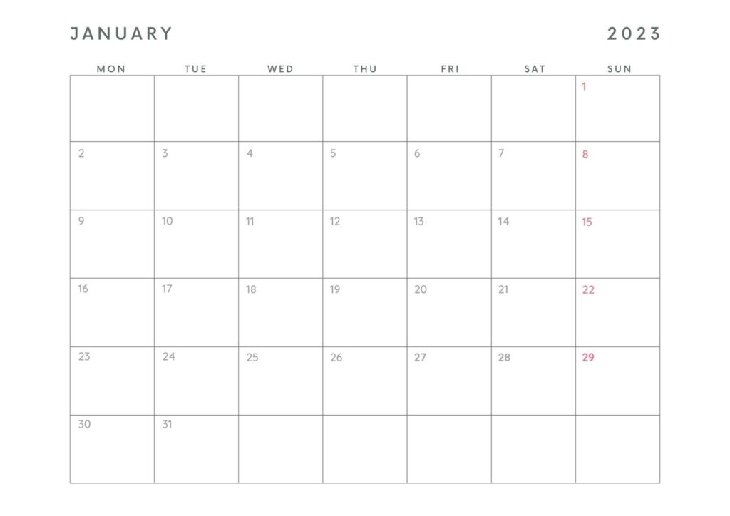 High Resolution Printable Monthly Blank Calendar 2023 Calendar Printable