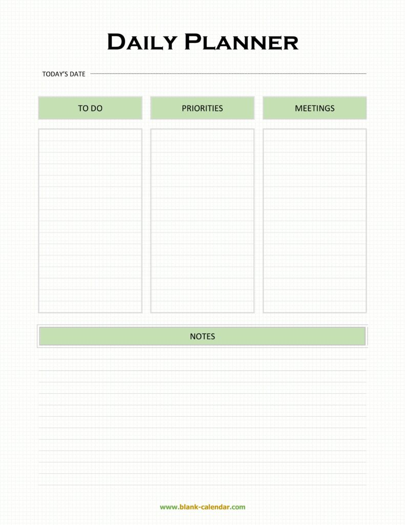 Printable Blank Daily Calendar Pages
