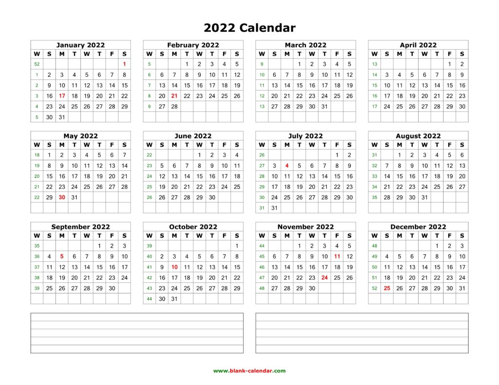 Blank Printable Calenders With Note Space