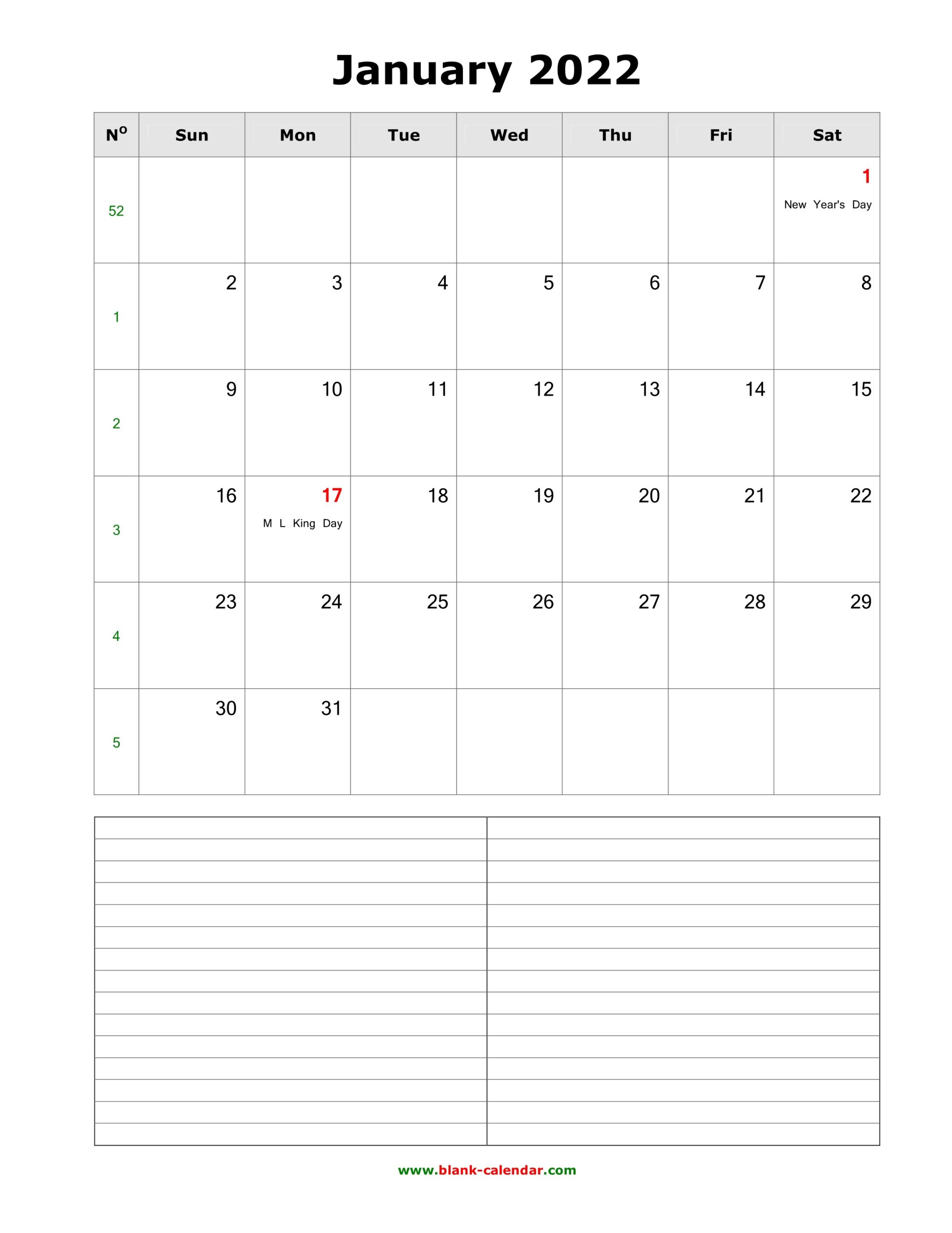 Download Blank Calendar 2022 With Space For Notes 12 Pages One Month Per Page Vertical 