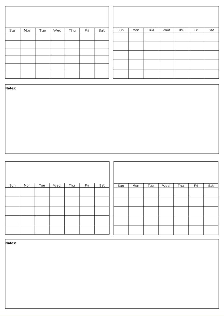 Four Months On A Page Blank Calendar Template