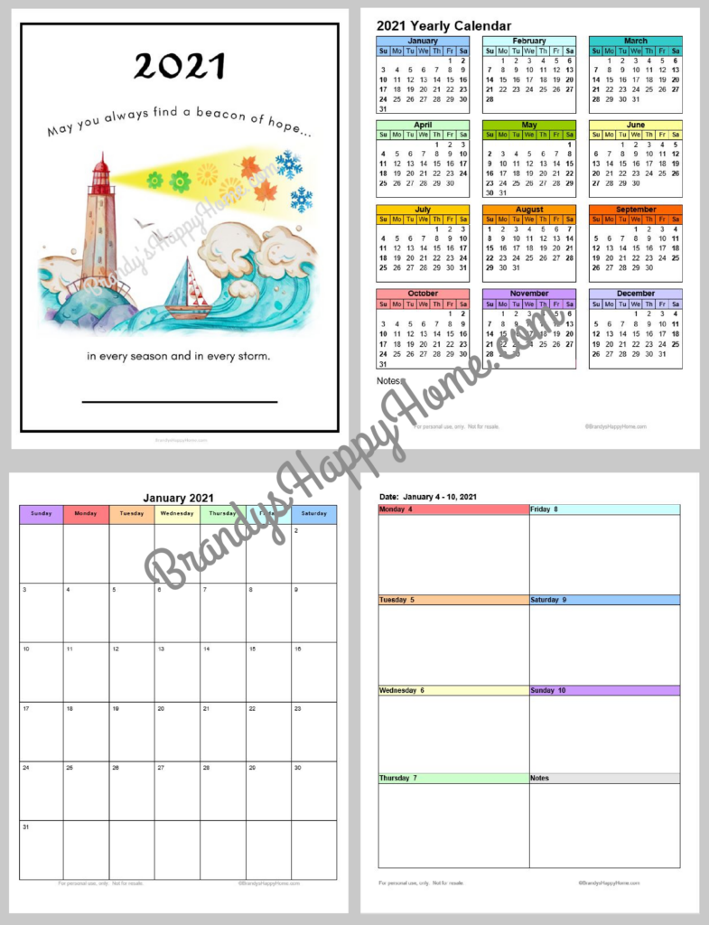 Colorful Free Printable Blank Yearly Calendar