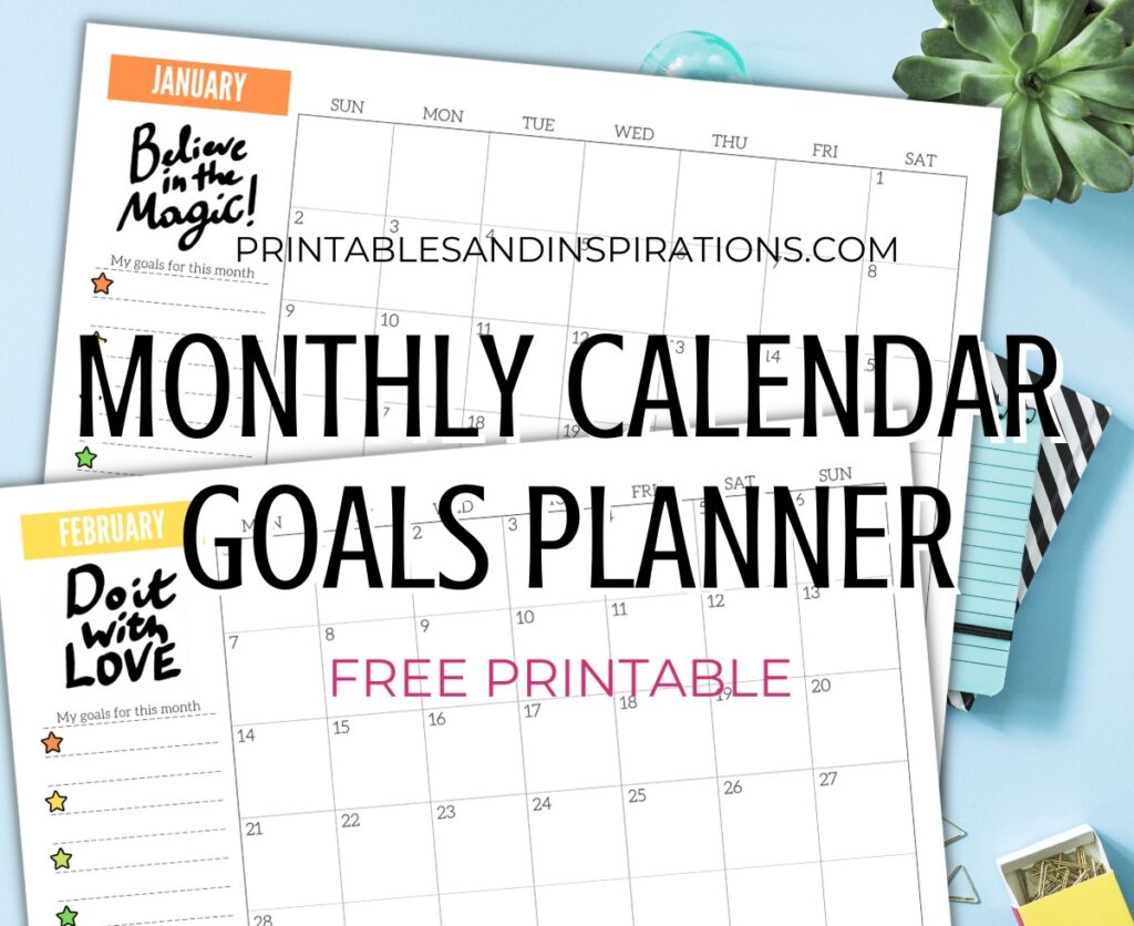 Printable Blank Calendar For Goal Setting