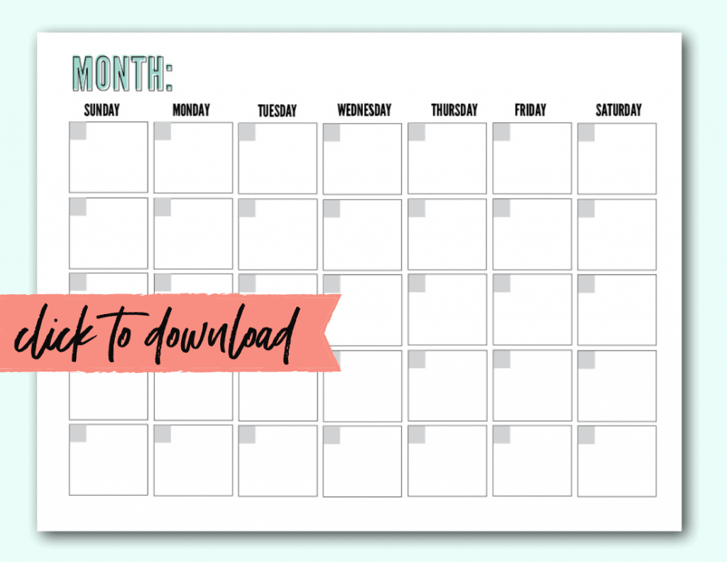 Blank Free Printable Monthly Calendar