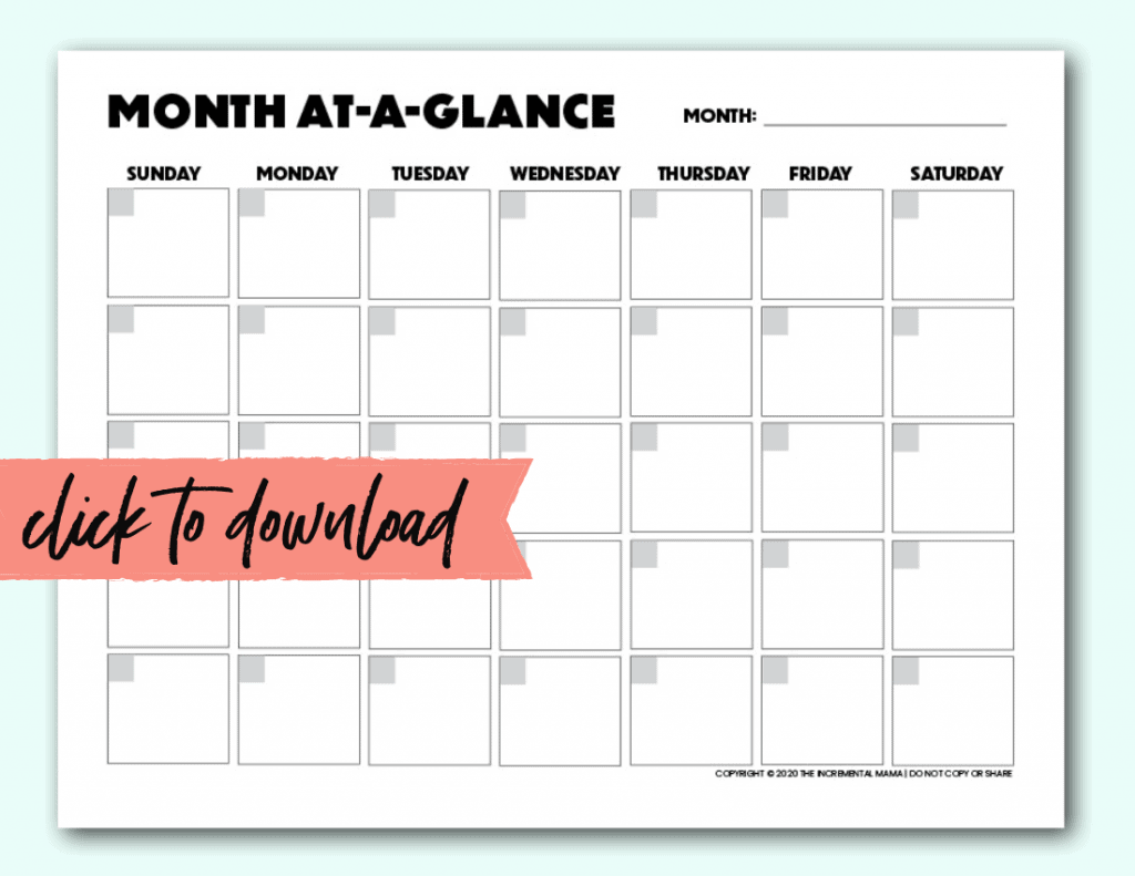 Free Blank Monthly Calendar Template PDF The Incremental Mama