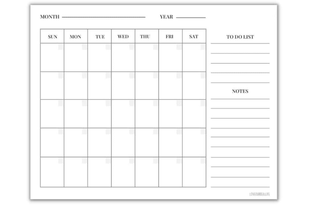Blank Calendar Chart Free Printables Black And White