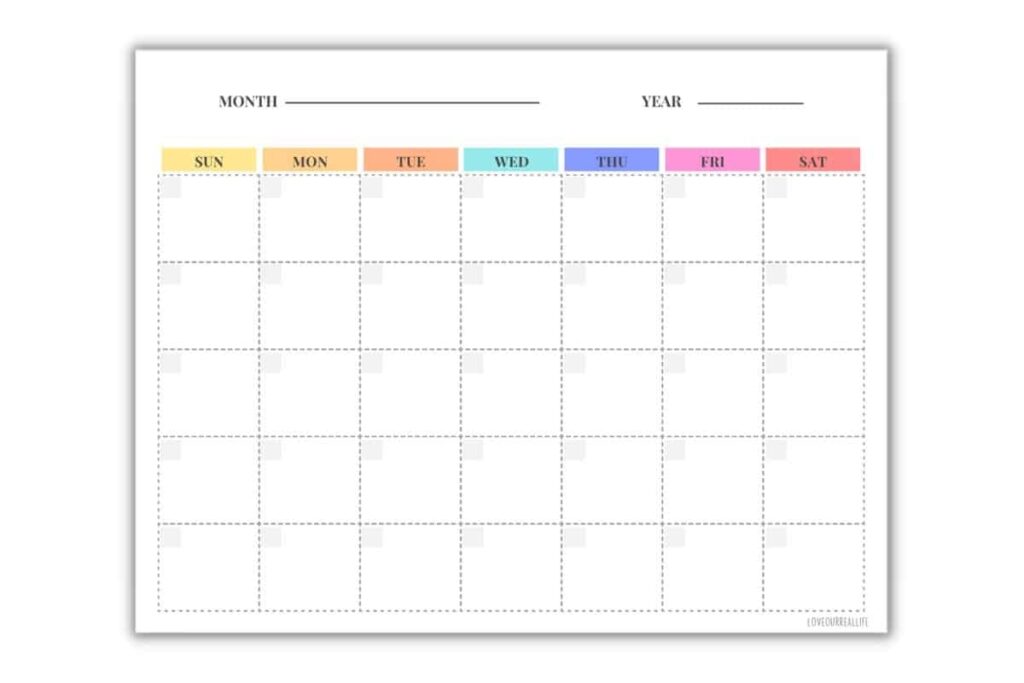 FREE Blank Undated Monthly Calendar Printable Template Love Our Real Life