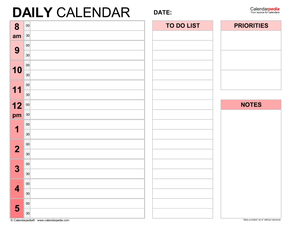 Free Daily Calendars In PDF Format 30 Templates