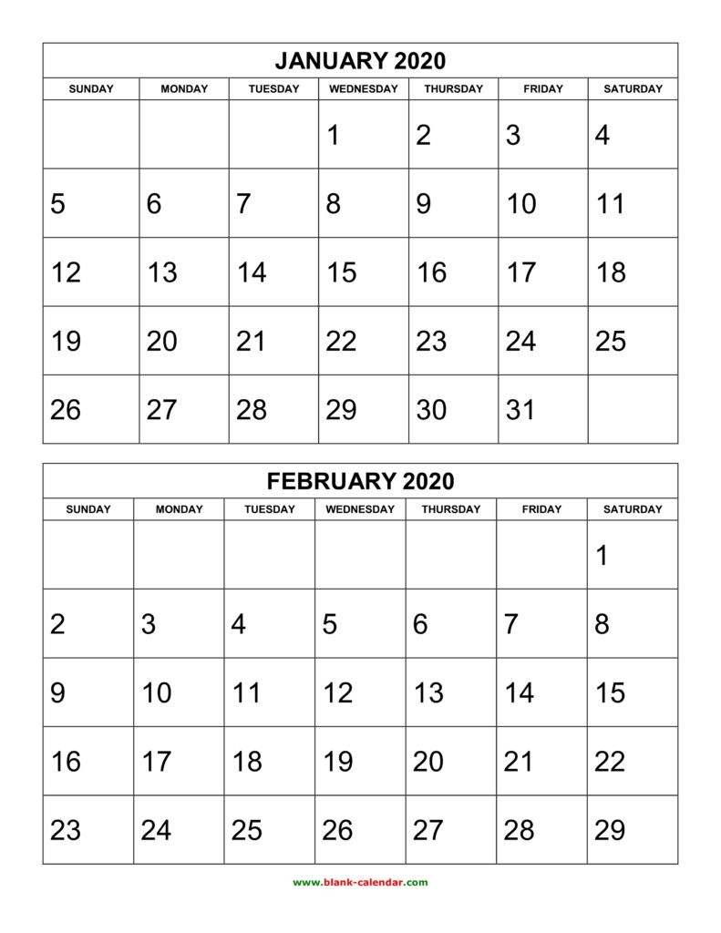 Free Download Printable Calendar 2020 2 Months Per Page 6 Pages vertical 