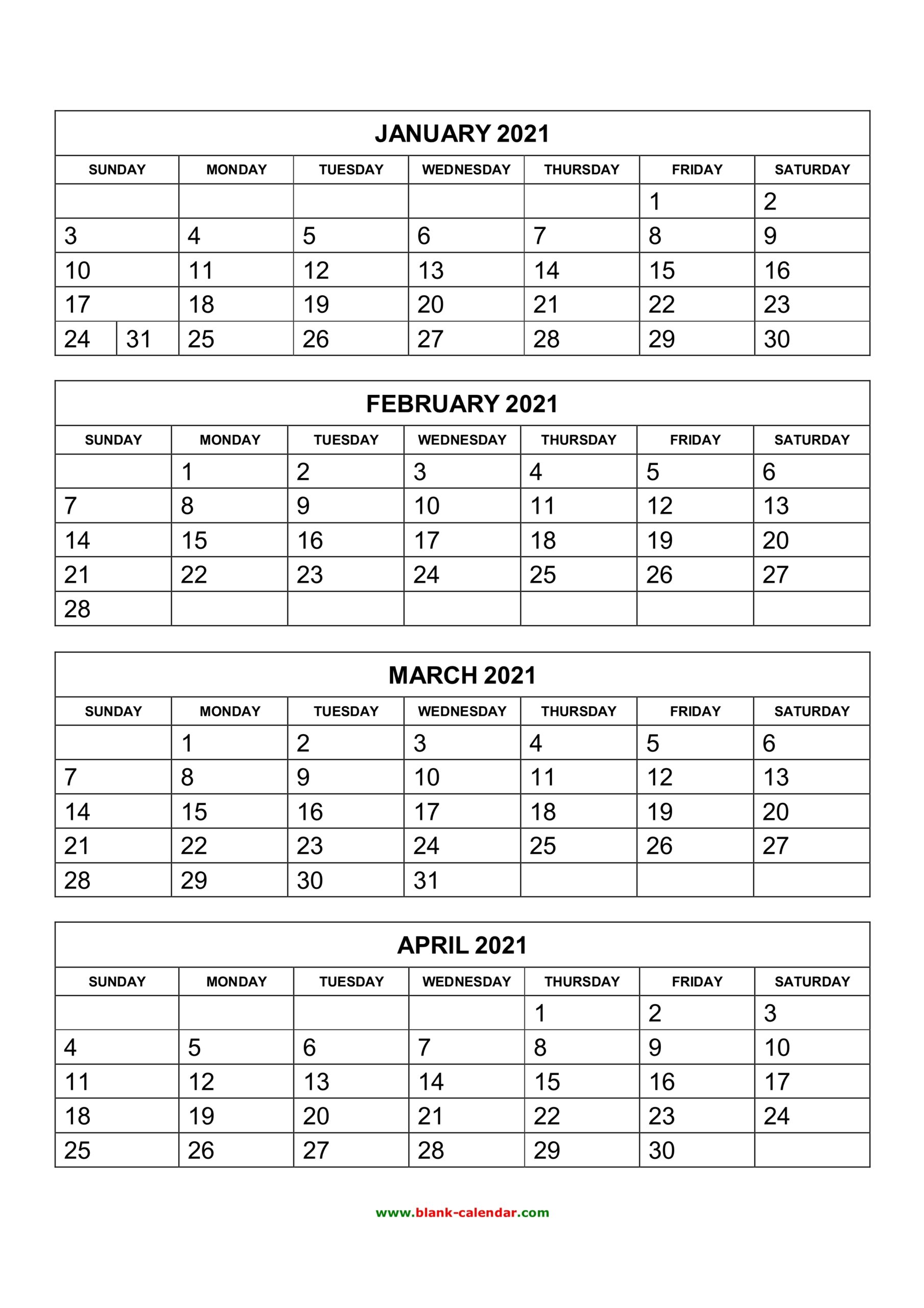 Free Download Printable Calendar 2021 4 Months Per Page 3 Pages vertical 