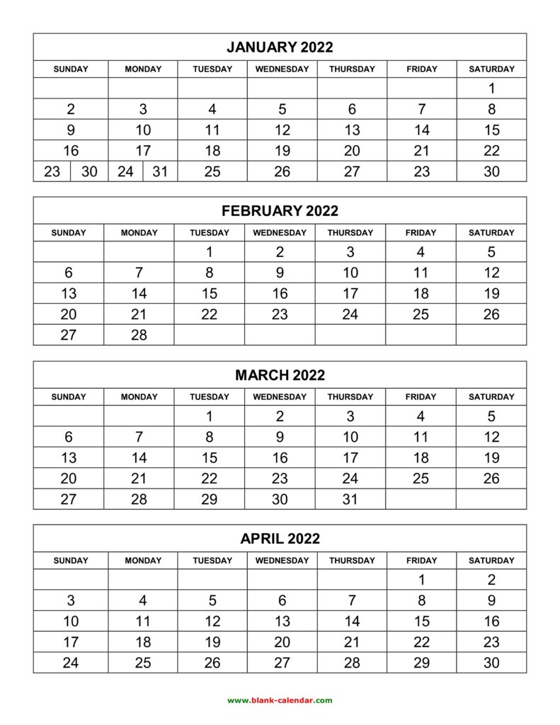 Free Download Printable Calendar 2022 4 Months Per Page 3 Pages vertical 