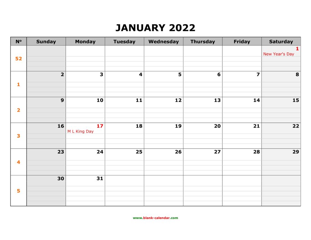 Blank Printable Calendar With Large Spaces For Writing - 2025 Calendar ...