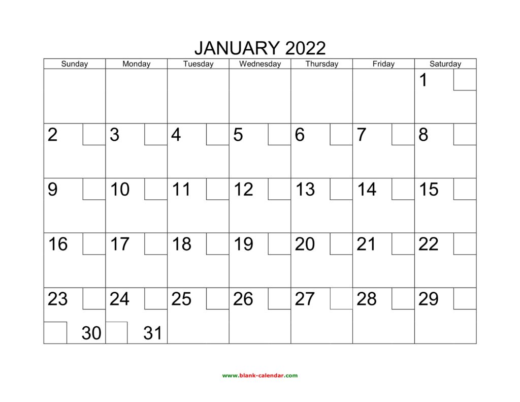 Free Download Printable Calendar 2022 With Check Boxes