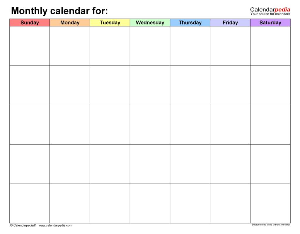 Blank Printable Monthly Calendar Portrat