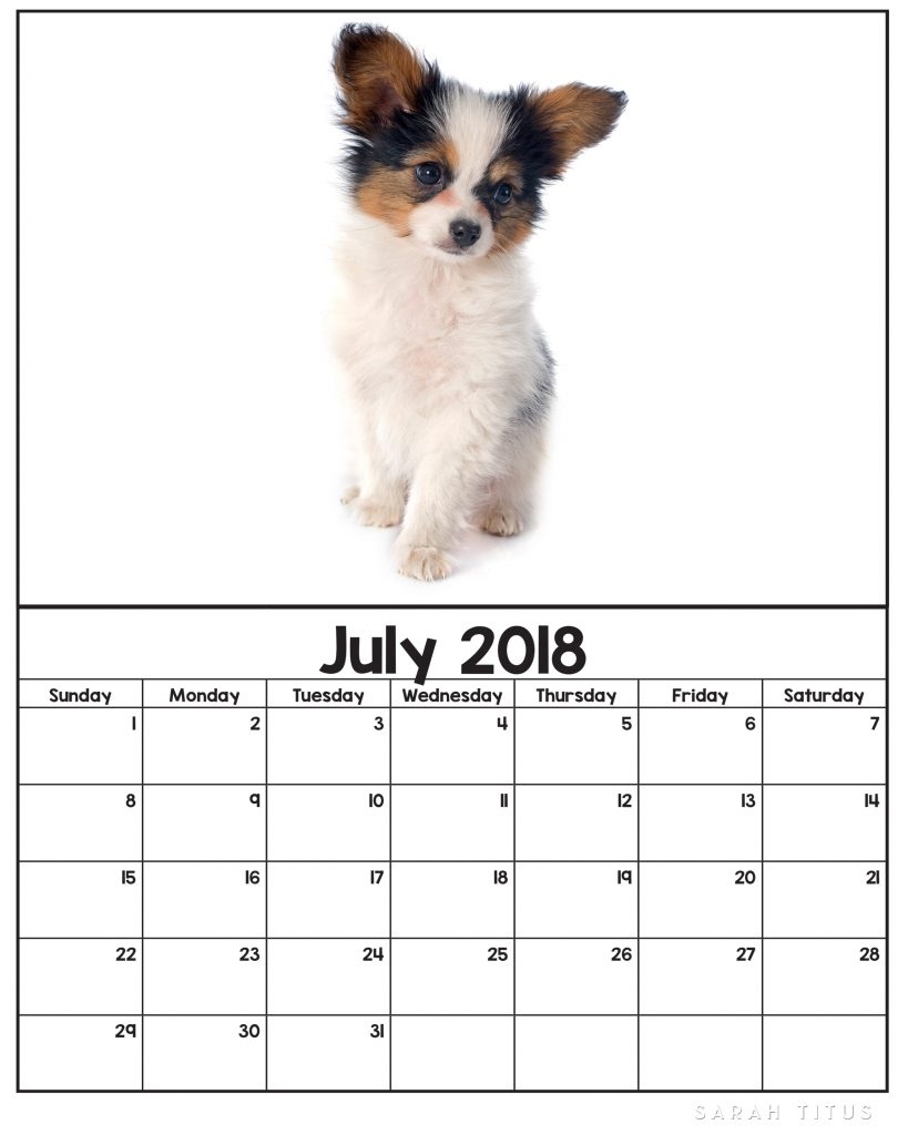 Free Printable 2018 Puppy Calendars Sarah Titus