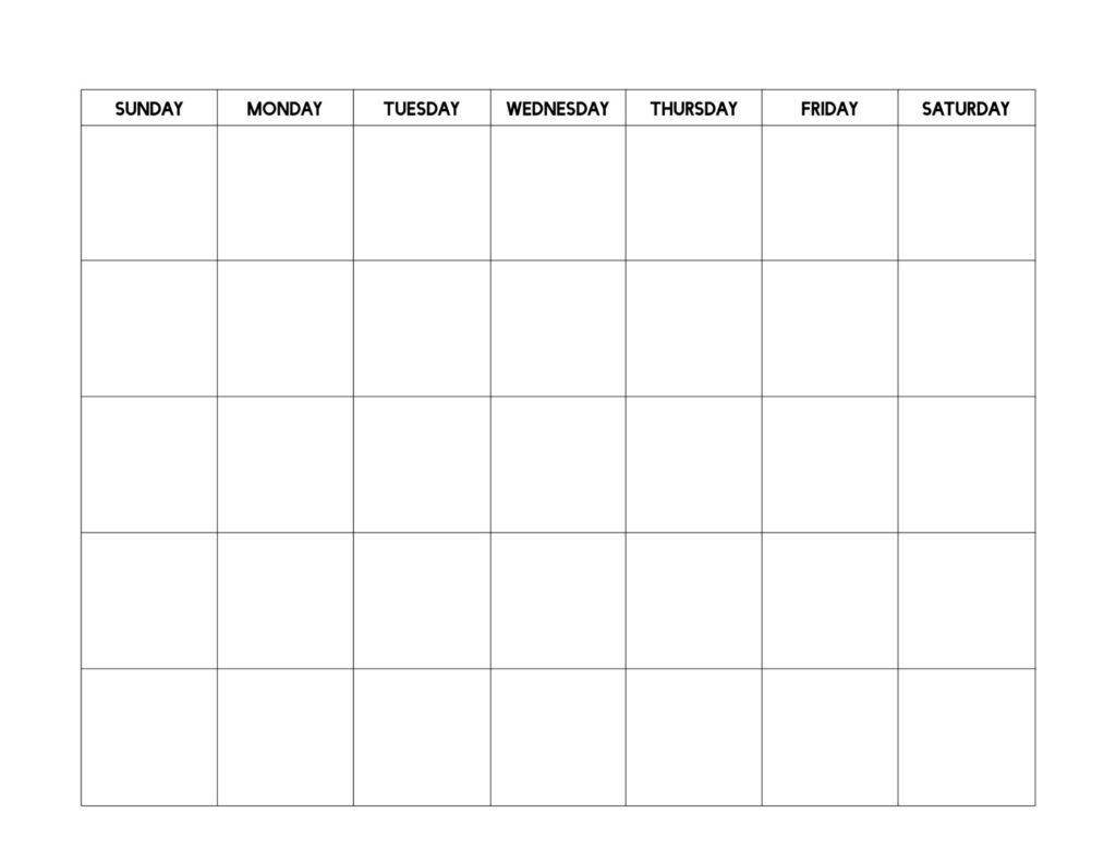 Blank Monthly Calender Printable Any Month