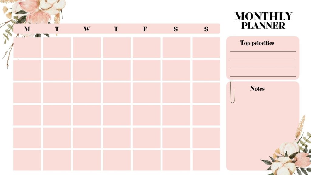 Cute Blank Monthly Calendar Printable