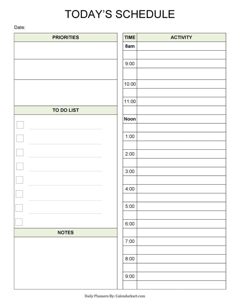 Blank Daily Calendar With Time Slots Printable