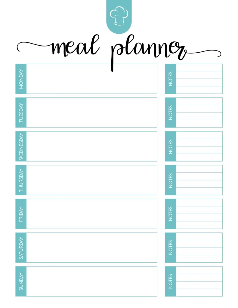 Free Printable Blank Menu Calendar