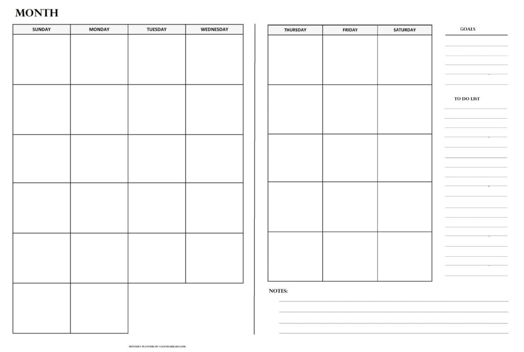 Free Blank Monthly 2 Page Calendar Printable