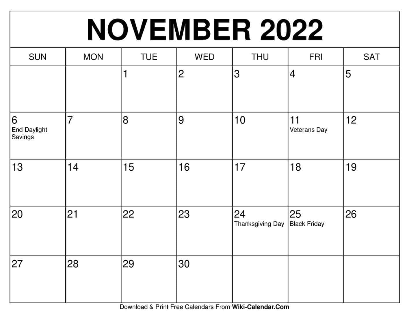 Printable Blank Monthly Calendar November - 2024 Calendar Printable