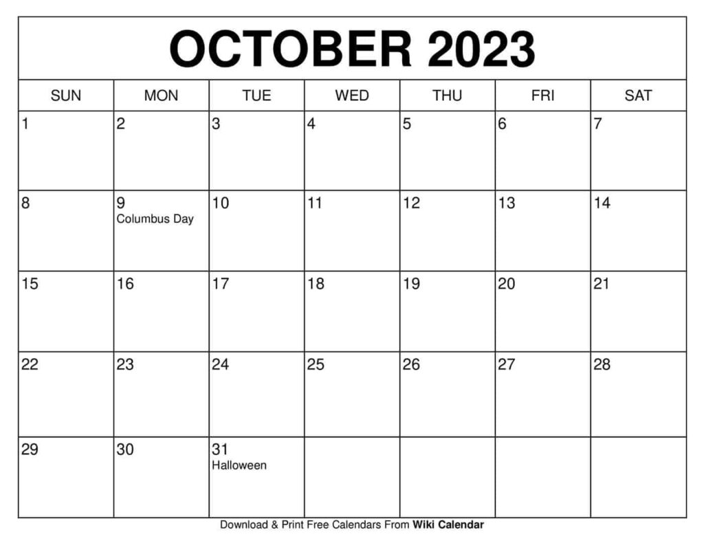Blank Free Printable Oct Calendar