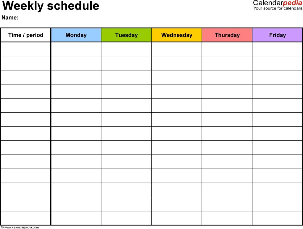 Printable Weekly Blank Calendar Template