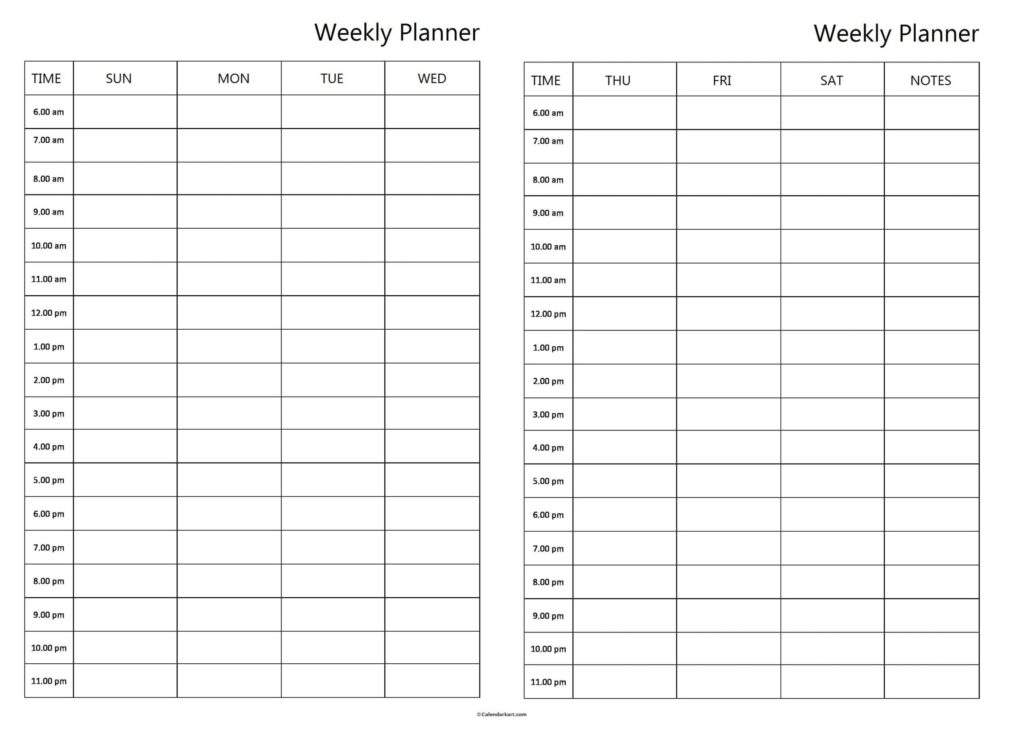 Free Printable Blank Weekly Calendar With Time Slots