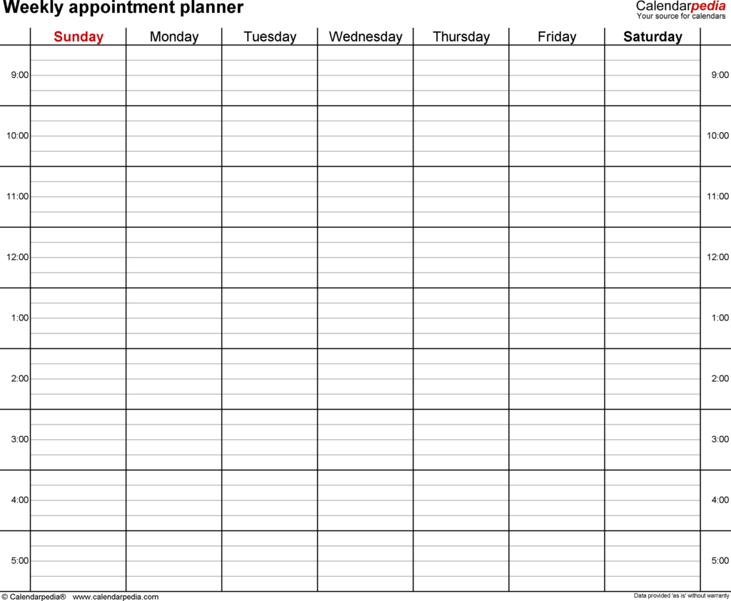 Blank Editable Appointment Calendar With Time Slots Printable