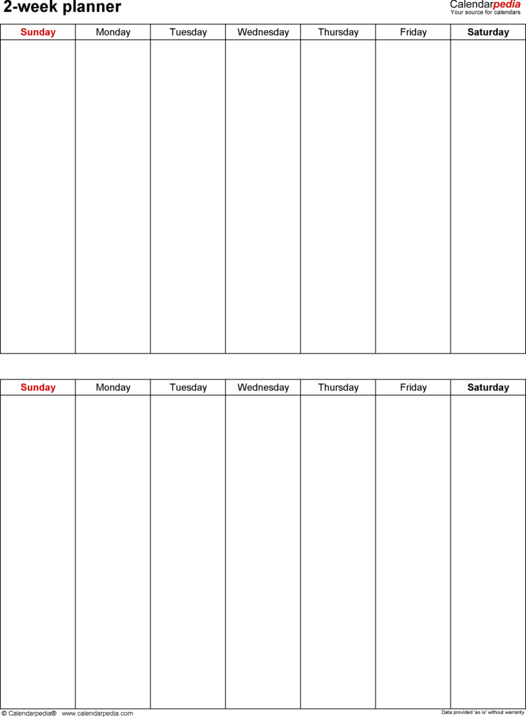 Blank Week Calendar Free Printable Vertical