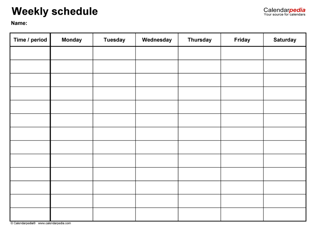 Printable 10-day Calendar Blank