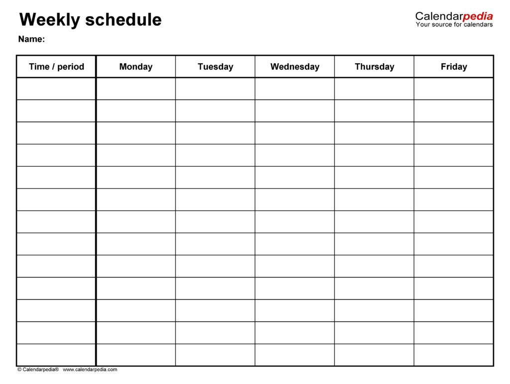 Printable Blank Weekly Calendar Pdf