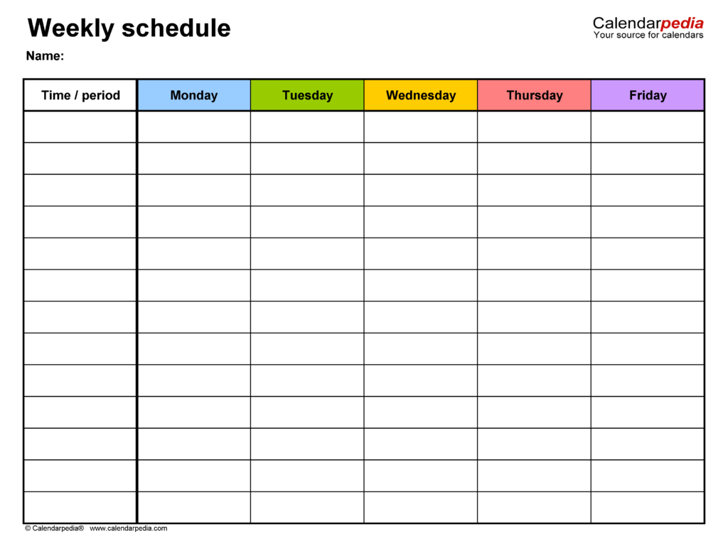Free Printable Blank 5 Day Weekly Calendar