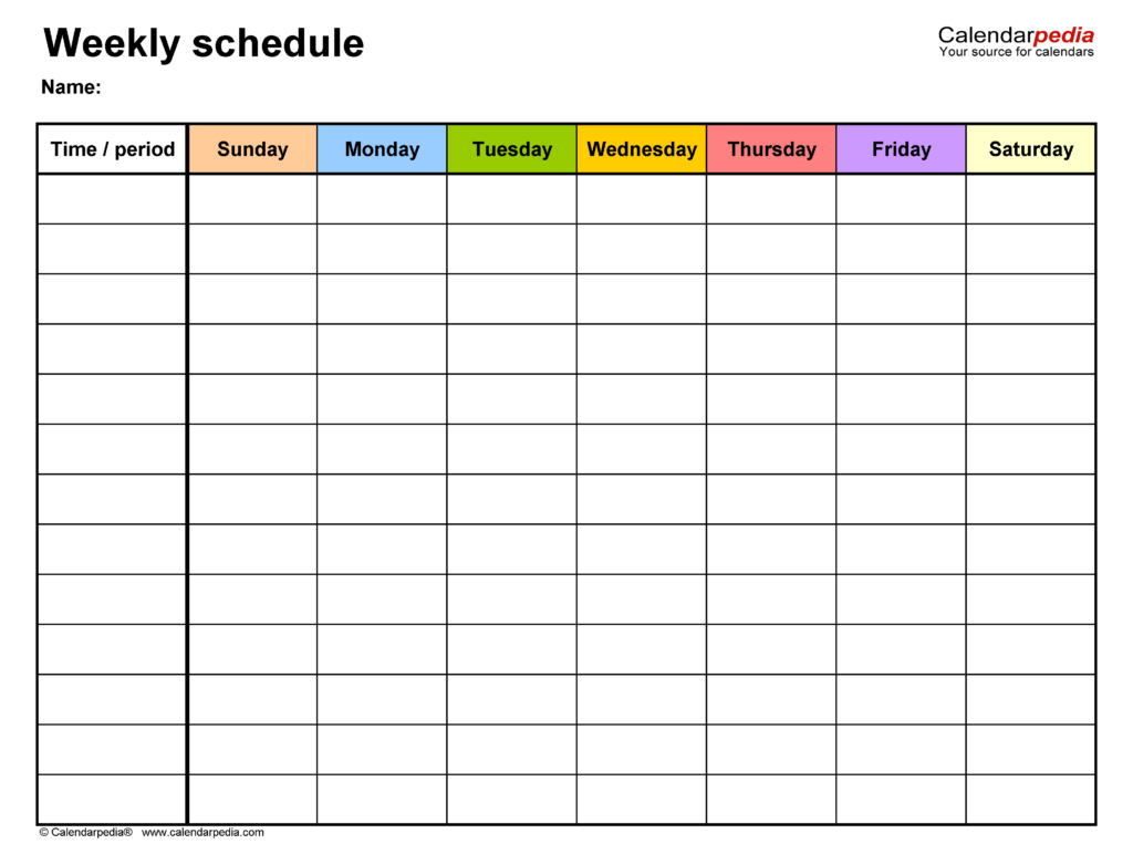 Blank 7 Day Printable Weekly Calendar Template
