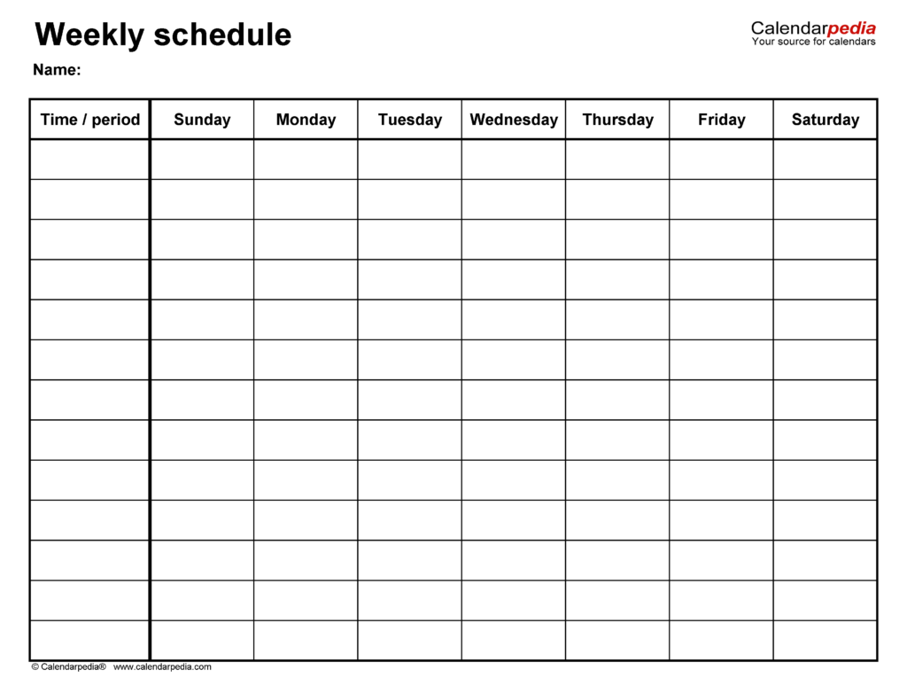 Template Blank Free Printable 7 Day Weekly Calendar - 2025 Calendar ...