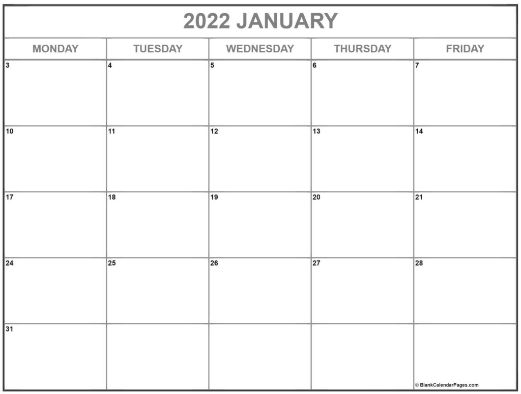 January 2022 Monday Calendar Monday To Sunday
