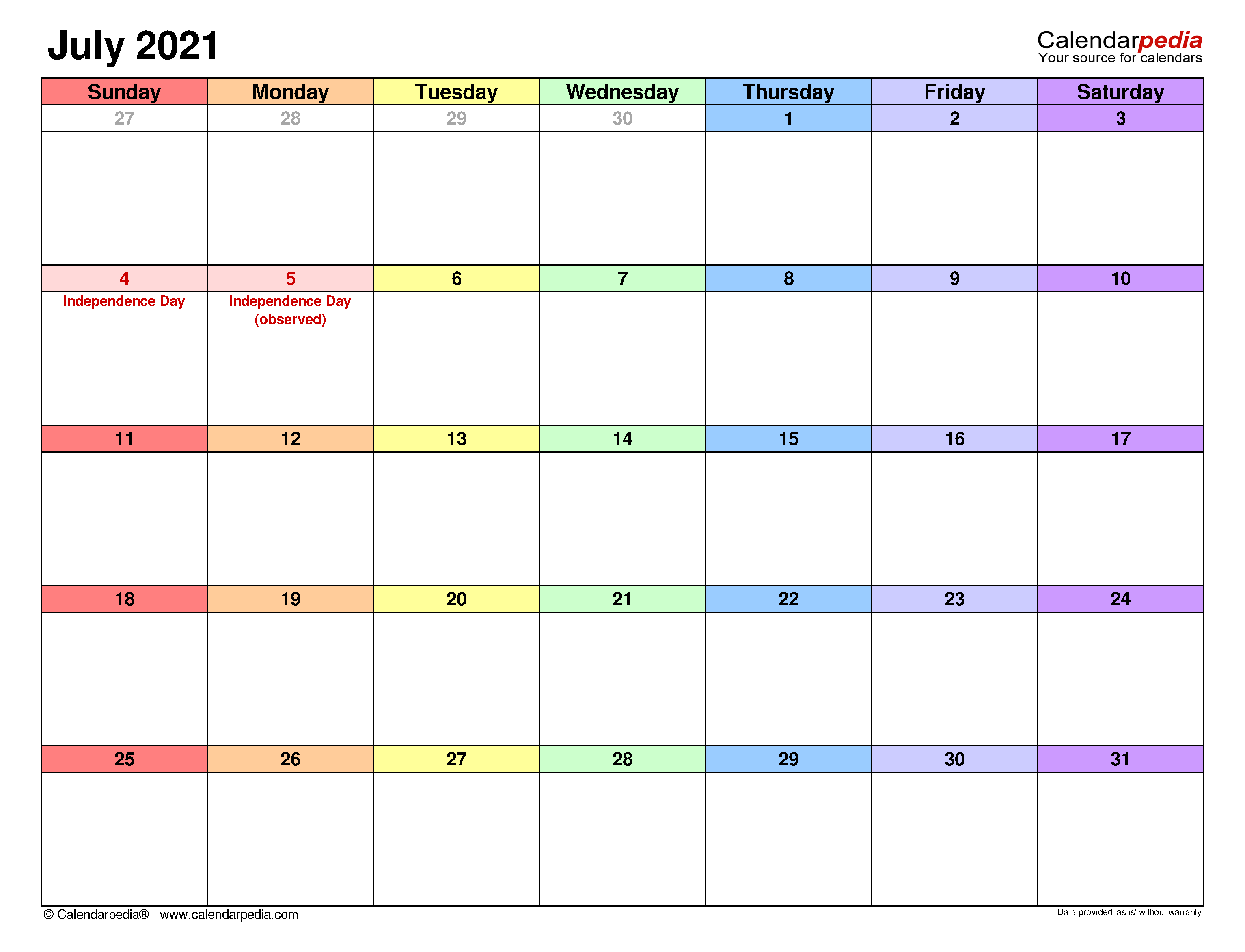 July 2021 Calendar Templates For Word Excel And PDF